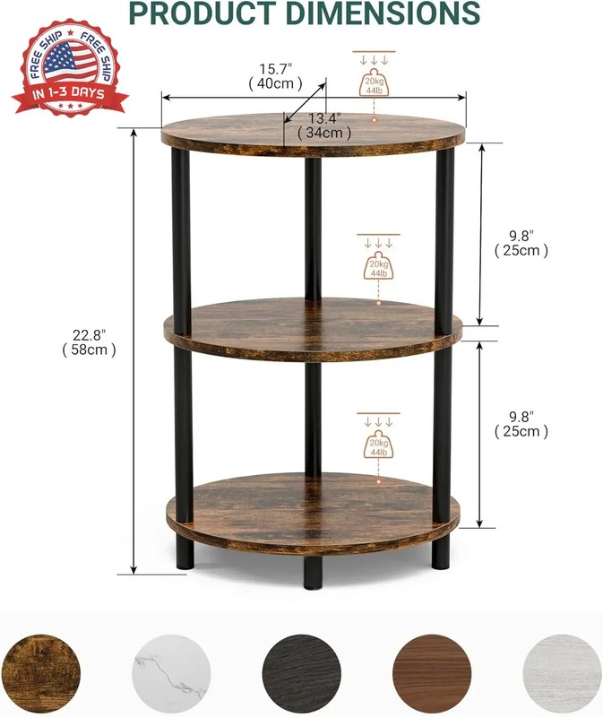 Round Small Side Table - 3 Tier Oval Accent Table for Small Spaces, Rustic Wood gallery