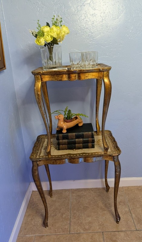 Vintage Florentine Gold White 2 Nesting Tables Floral Pattern Ornate Resin gallery