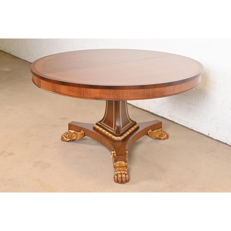 Baker Furniture Regency Paw Foot Pedestal Extension Dining Table, Refinished