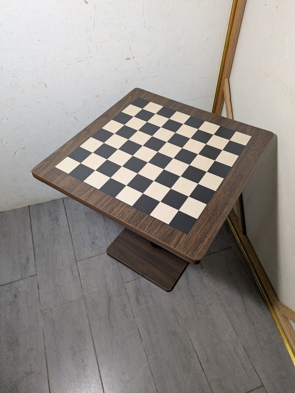 Vintage Mid Century Modern Chess Checkers Game Board Pedestal Table Wood K89 gallery