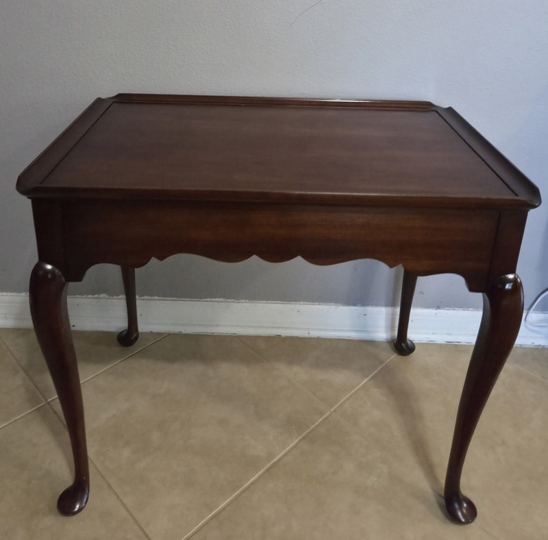 Vtg Statton Cherry Wood Queen Anne Georgian Tea Table w/ Pull Out Candle Trays gallery
