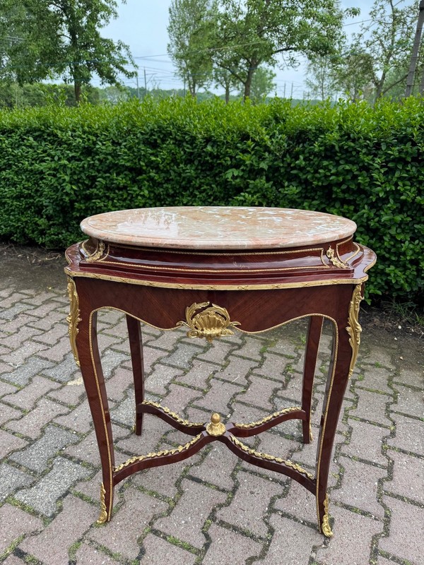 Side Table French Louis XVI Mahogany Bronze Pink Marble Early 20th C