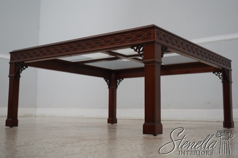 67748: KINDEL Chinese Chippendale Glass Top Mahogany Coffee Table gallery