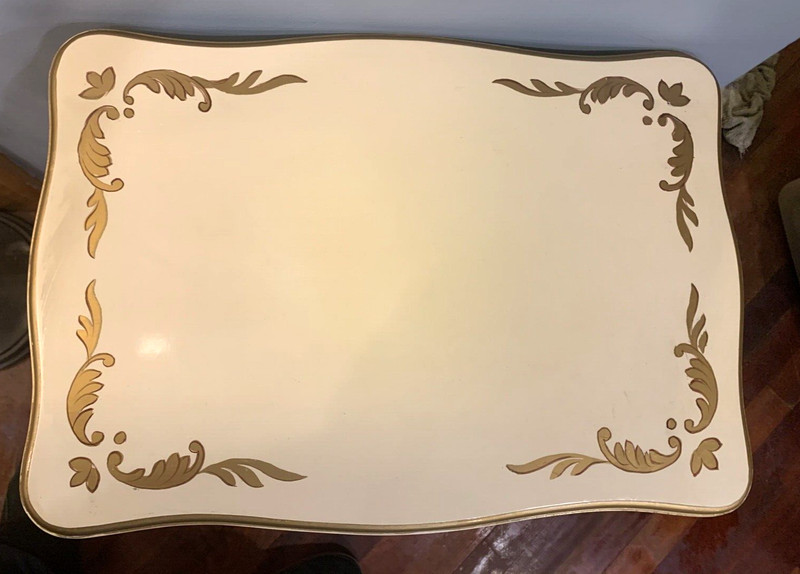 3 Piece Vintage Nesting Tables Cream & Gold Traditional Mid Century Modern gallery