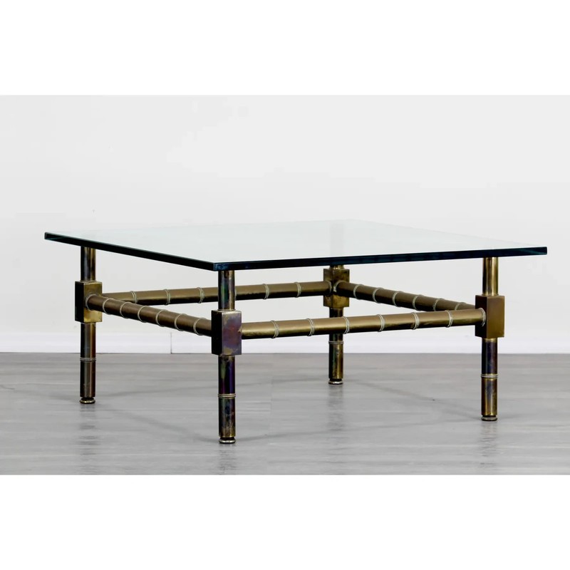 Late 20th Century Mid-Century Brass Coffee Table With Glass Top gallery