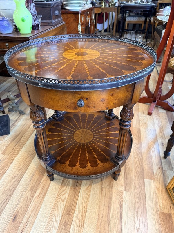 THEODORE ALEXANDER Inlaid 2 Tier Mixed Wood End Table Gallery
