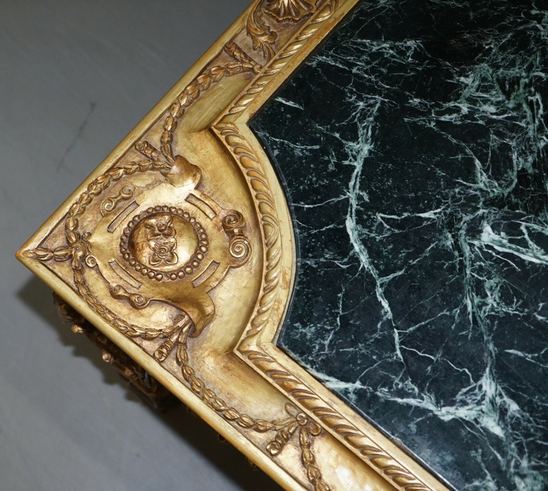 LARGE IMPORTANT 19TH CENTURY CONTINETAL CARVED GILTWOOD AND MARBLE CENTRE TABLE gallery