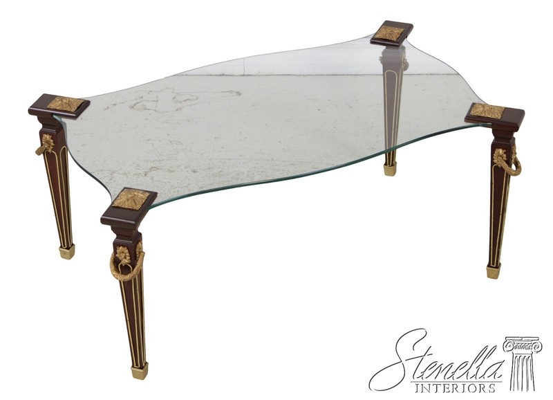 L72144: Vintage Louis XVI Dore Glass Coffee Cocktail Table