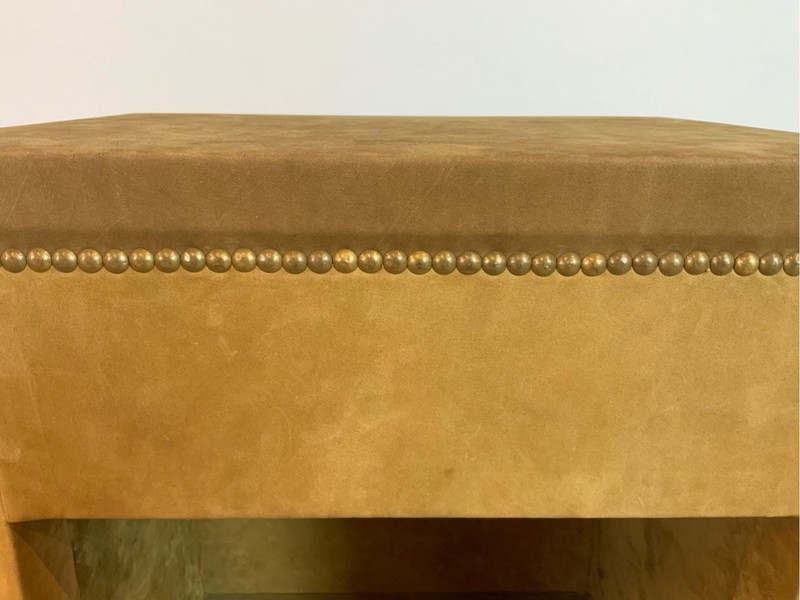 Mid-Century Suede Upholstered Square Side Tables—A Pair gallery