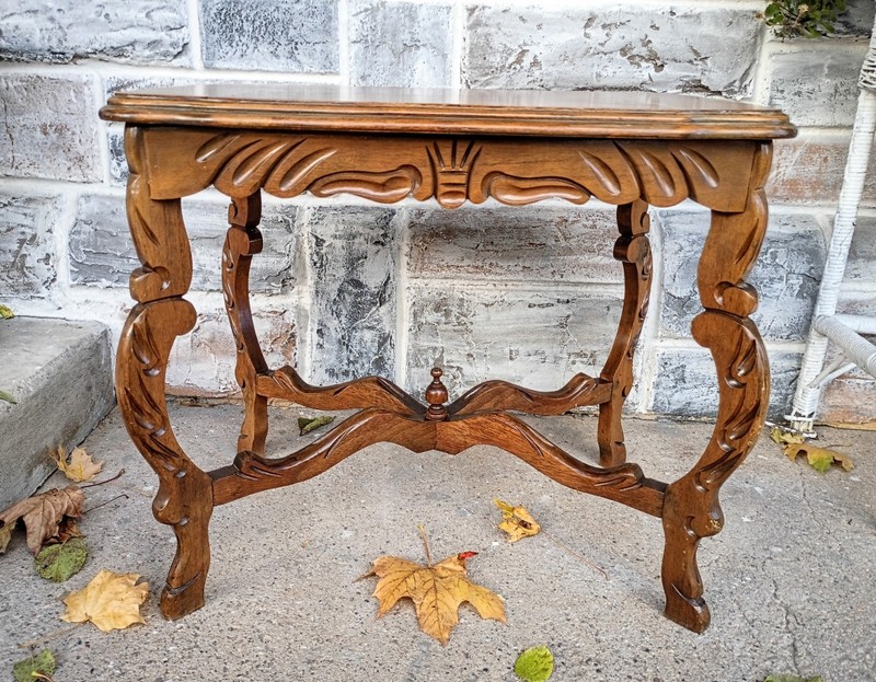 Vintage French Style Floral Carved Inlaid Wood Side End table gallery