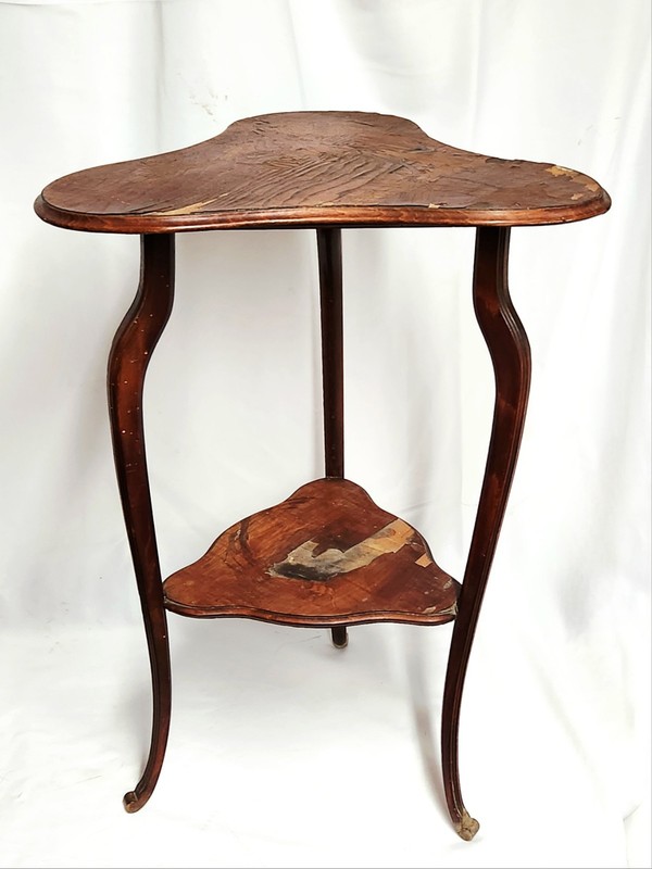 French Art Nouveau-Style Inlaid Two-Tiered Triform Side Table by Emile Gallè