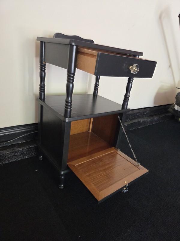 Upcycled Vintage Refurbished End Table Accent Black Hand Painted Wooden gallery