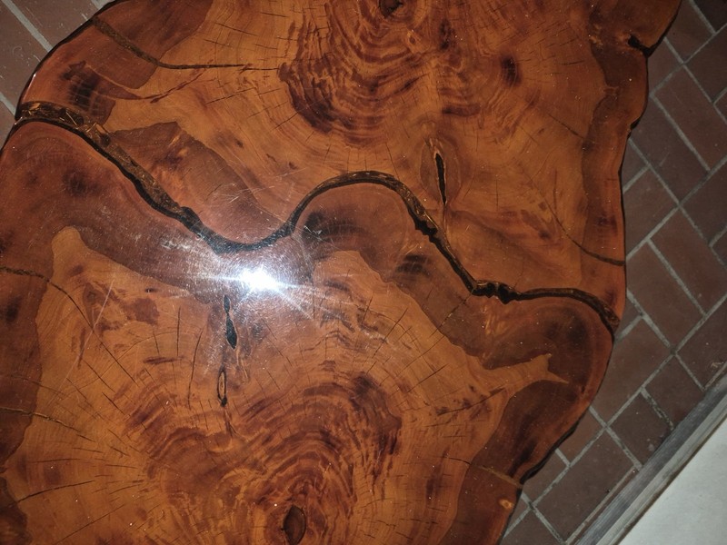 RED CYPRESS HIGH-GLOSS VINTAGE LIVE EDGE COFFEE TABLE gallery