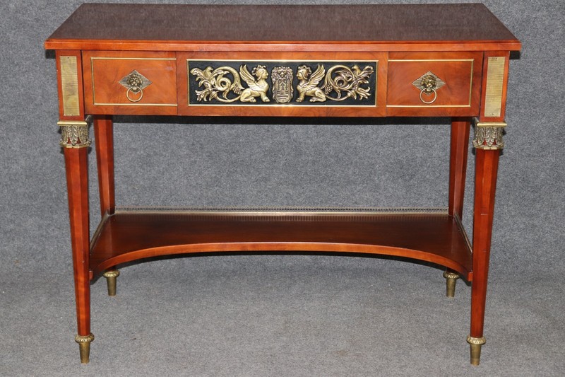French Empire Style Two Tier Console Table by John Widdicomb with Brass Mounts gallery