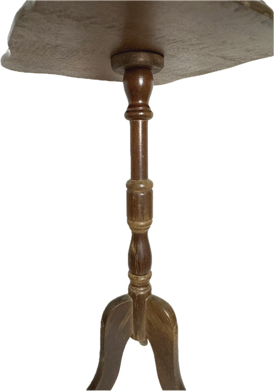 Vtg Rustic Farmhouse Solid Wood Square Pedestal Scalloped Table Plant Stand MCM gallery