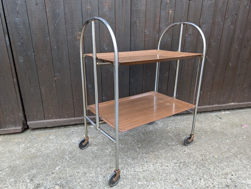 Dinette Serving Cart Tea Cart Table Side Table Walnut Bar Chrome 70s WOW 12