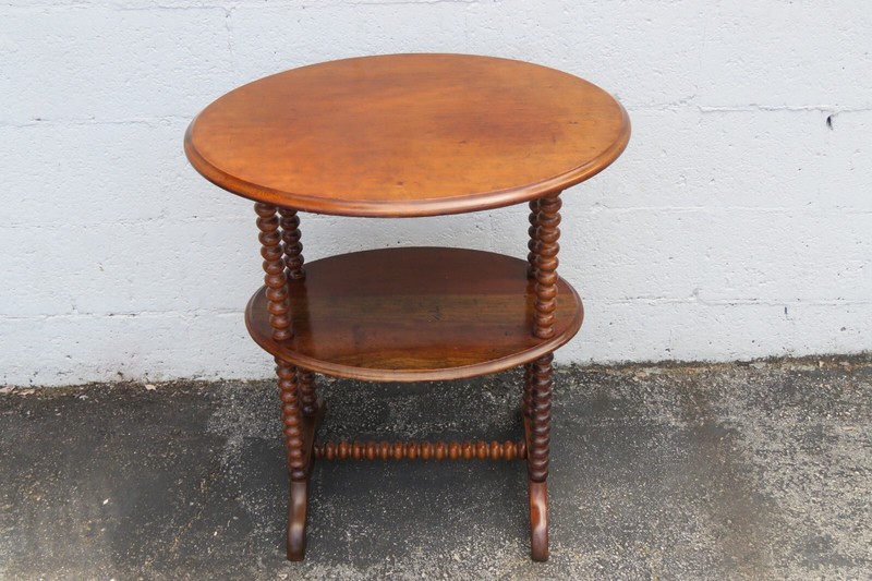 Early 1900s Solid Wood 2 Tiers Oval Side End Table 5426 gallery