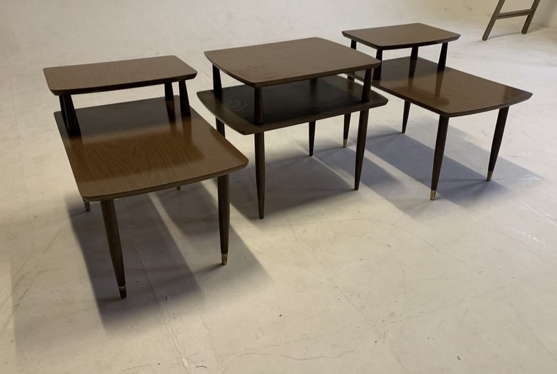 Mid Century Modern End Table Step Vintage 2 Tier Coffee Walnut Wood Tapered Legs