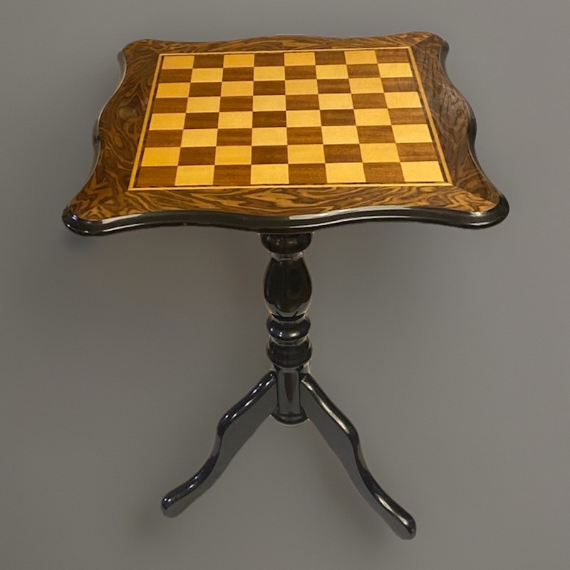 Hand-made Italian Chess and Checkers Table of Natural Wood With Chess Pieces gallery