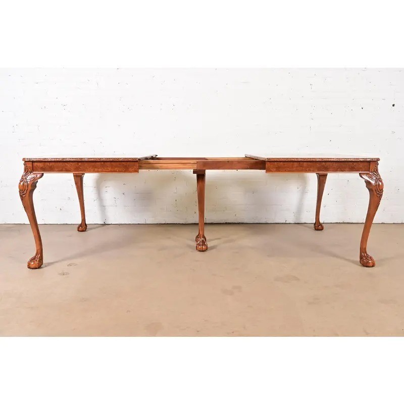 Romweber Chippendale Burl Wood Extension Dining Table, Newly Refinished gallery