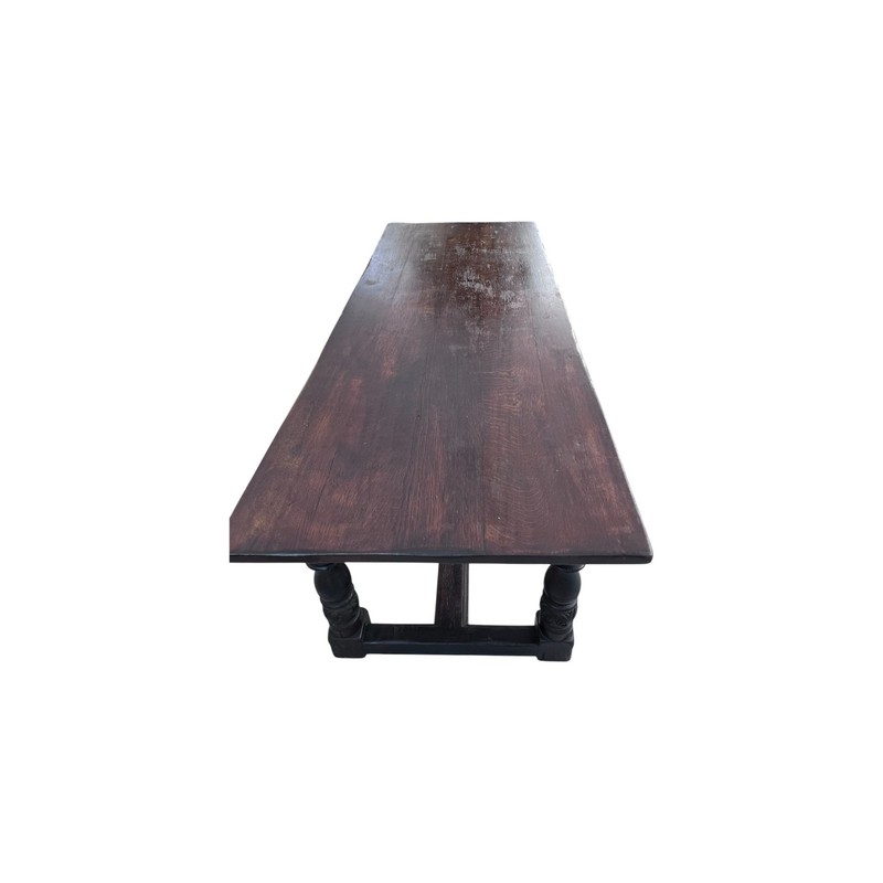 19th Century English Oak Refectory Dining Table with Carved Apron / Turned legs gallery