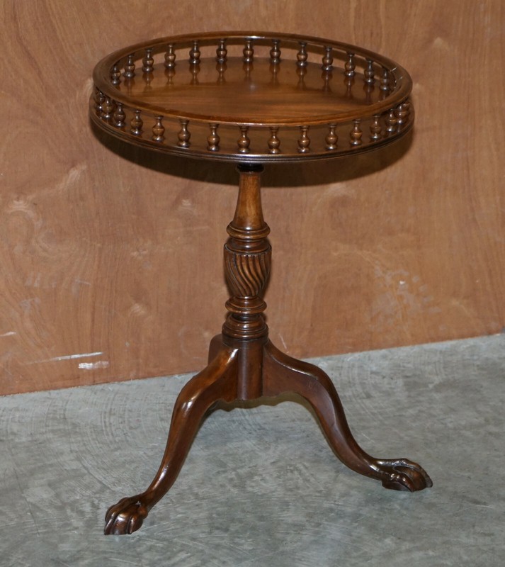 FLAMED MAHOGANY GALLERY RAIL SIDE TABLE WITH CLAW & BALL FEET REGENCY STYLE gallery