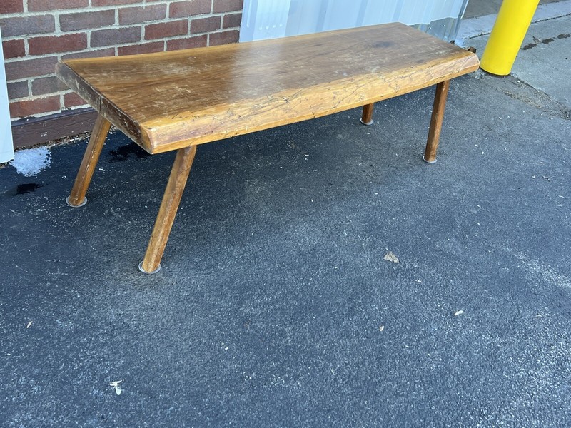 Rustic Coffee Table With Peg Legs Mid Century Modern Solid Wood 57” Long Narrow gallery