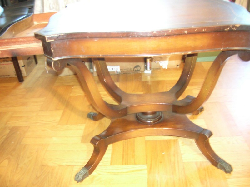 ANTIQUE LOVELY REGENCY STYLE INLAID FRUIT WOOD SOFA TABLE 27"h x 30"x23"w gallery