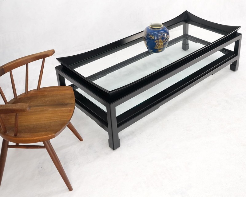 James Mont Rectangle Black Lacquer Glass Top Deco Mid Century Coffee Table gallery