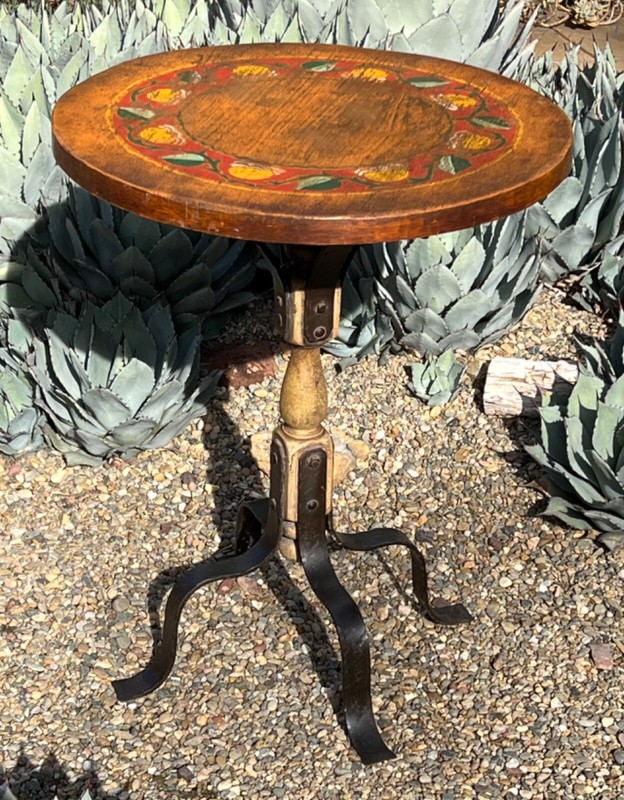 MONTEREY FURNITURE PEDESTAL TABLE IRON WOOD EARLY CALIFORNIA MASON LOS ANGELES
