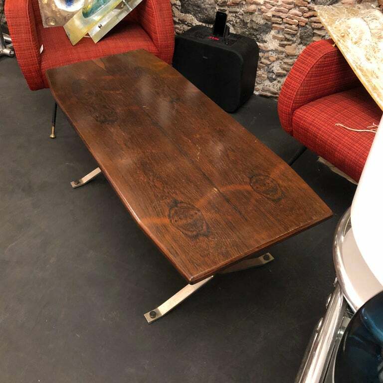 Mid-Century Modern Rosewood Rio and Steel Italian Coffee Table, circa 1970 gallery