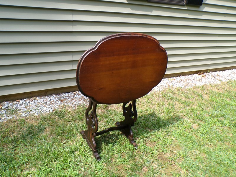 Antique Tilt Top Sewing Table Vintage Walnut Sewing Stand Parlor Lamp Table gallery