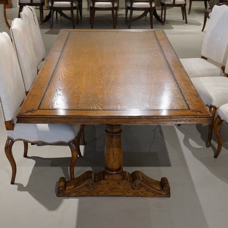 NO TARIFFS! Beautiful 9' French Country Oak wood Trestle Base Dining Table gallery