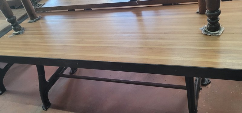 Reclaimed Bowling Alley Table w/ Industrial Cast Iron Base 86 1/2" x 30" GS00834 gallery