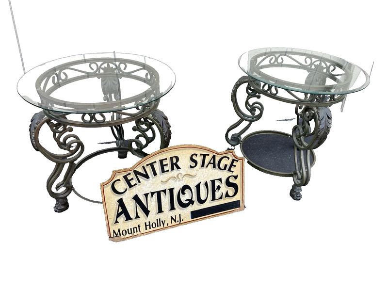 66440 PAIR of Glass Top Lamp Table Stand s