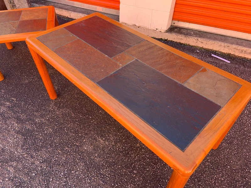 SET Vintage Danish Teak Tables With Slate Tops by Haslev mid century denmark