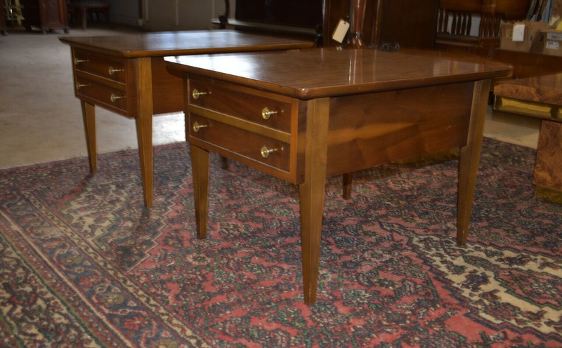 Mid Century Walnut End Side Tables, Nightstands A Pair, by Lane gallery