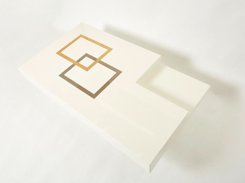 Italian extra large Antonio Pavia white lacquer brass steel coffee table 1970s gallery