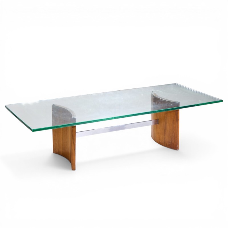 Vladimir Kagan for Selig Mid Century Walnut and Glass Propeller Coffee Table