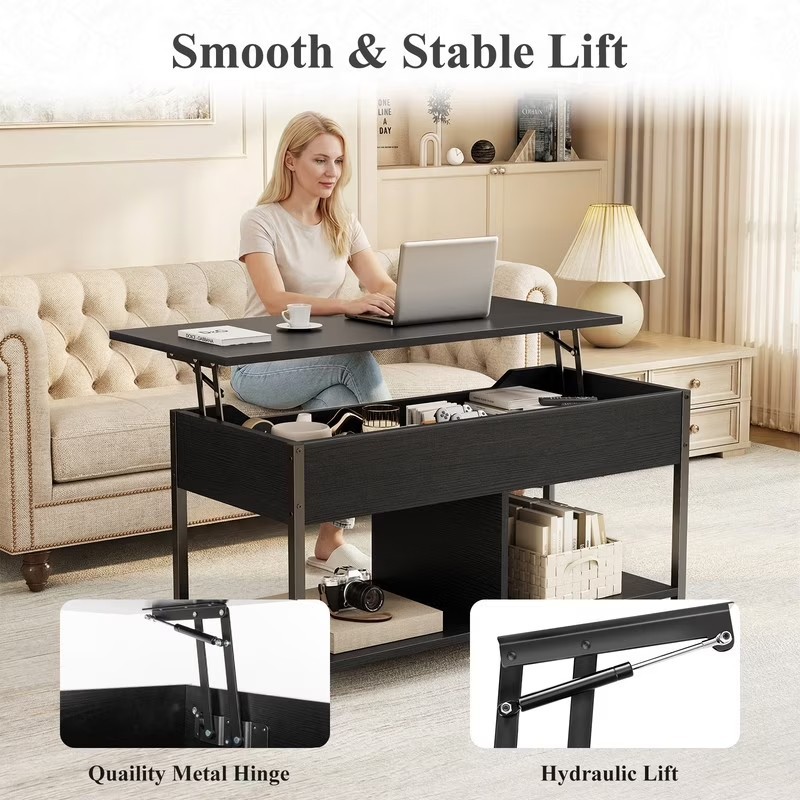 Gianna Lift Top Coffee Table with Storage 39" Center Table with Hidden Compartme gallery