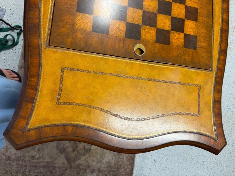 Maitland Smith Game Table Leather top, flip top chess or backgammon game insert gallery