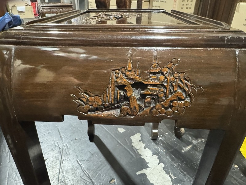 Vintage Engraved Nesting Tables Oriental Rose Wood Beautiful gallery