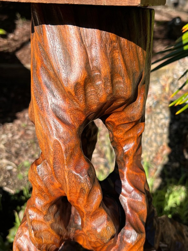 Vtg 20" Japanese Tree Root Hand Carved Solid Wood Side Table Plant Stand Base gallery