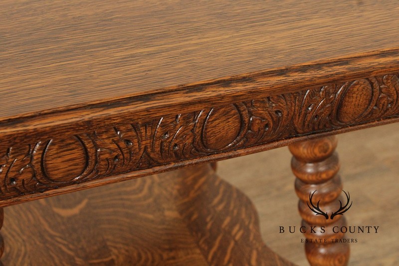 Antique Victorian Oak Square Two Tier Parlor Side Table gallery