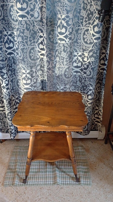 Victorian style glass ball claw footed scalloped edge Oak table, antique, used.