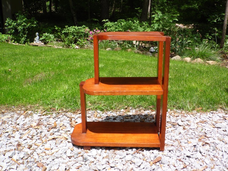 Vintage Art Deco Style Solid Wood Three Tiered Step End Table Stand gallery