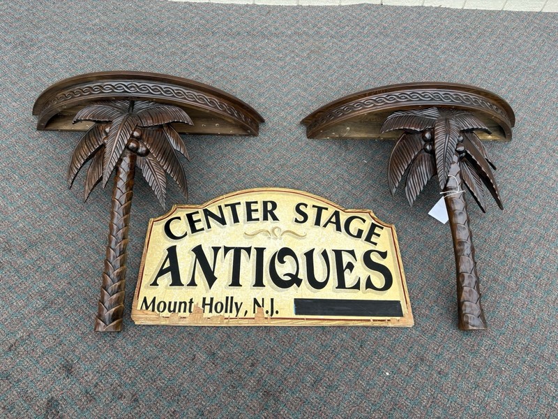 65312 Pair Mahogany Palm Tree Wall Table Stand s