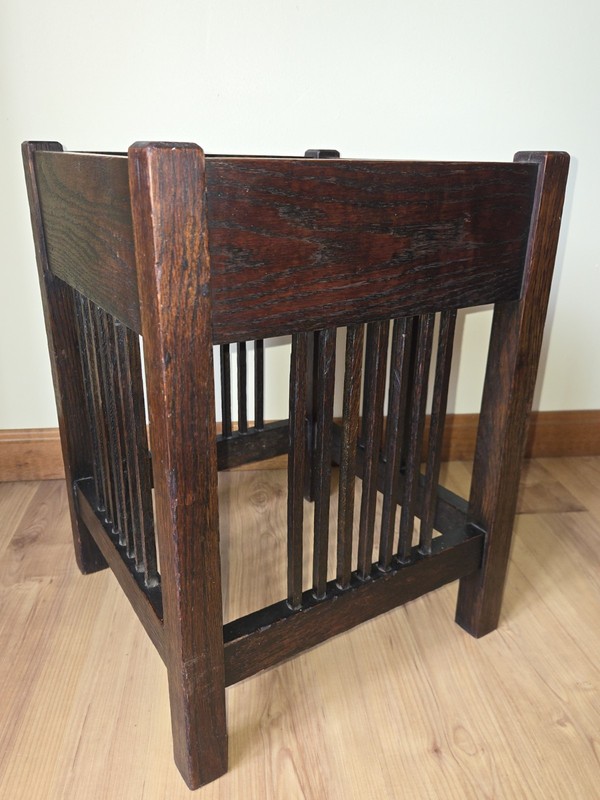 Antique Arts & Crafts / Mission Oak Stand, Side Table, plant, lamp Vtg original gallery