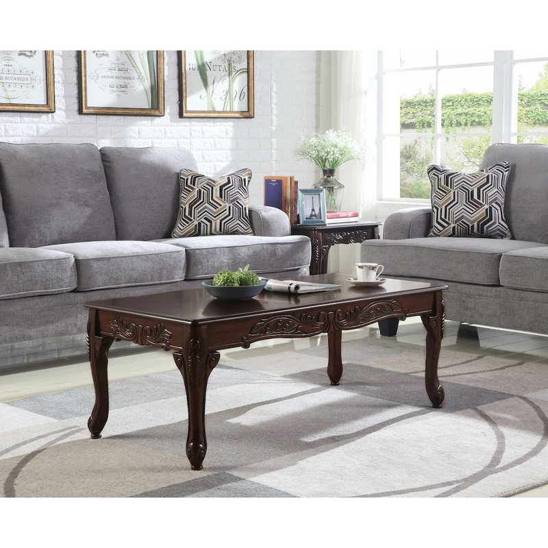 Blush Traditional Ornate Detailing Dark Cherry Finish Wood Coffee Table gallery