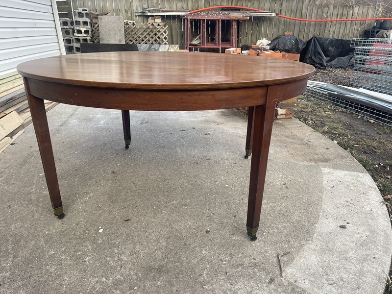 Beautiful Midcentury Round 5ft Table With Inlay Details And Casters Will Deliver gallery